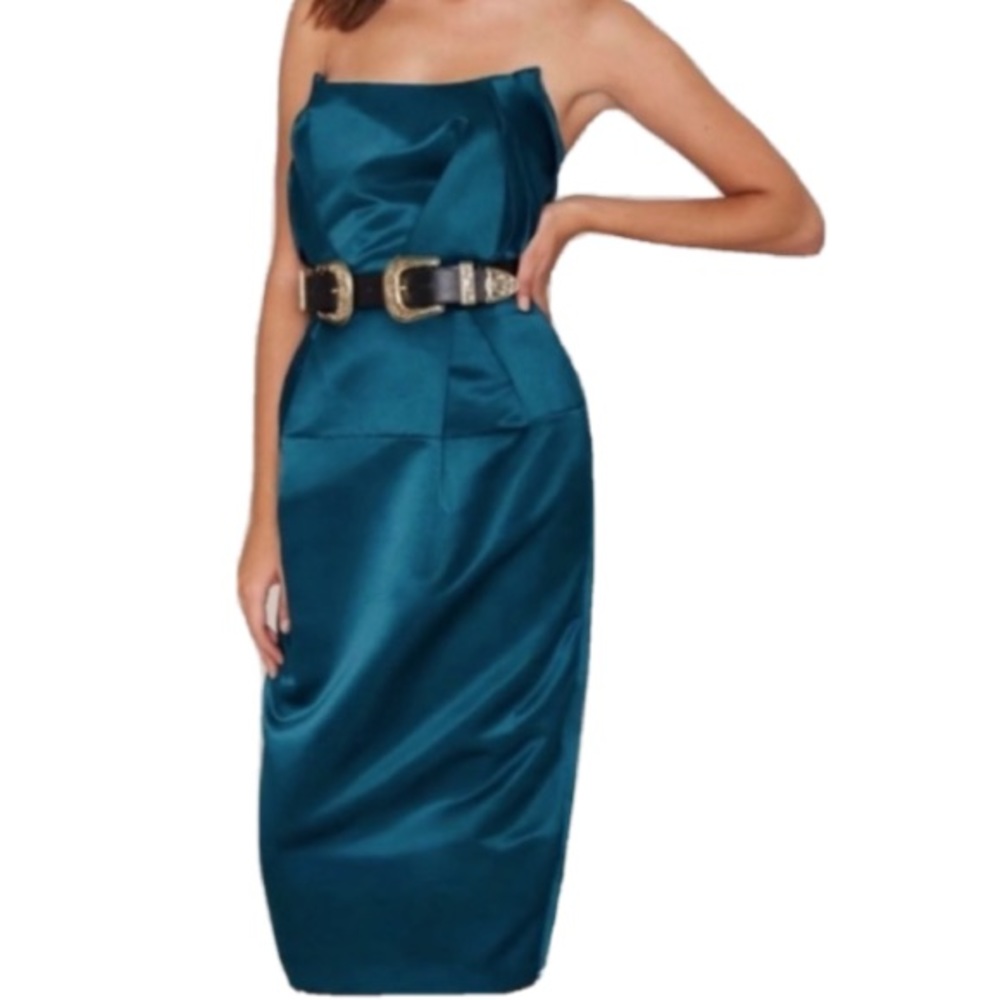 New Nasty Gal She Devil Dress Strapless Emerald Green Satin Strapless Wedding M